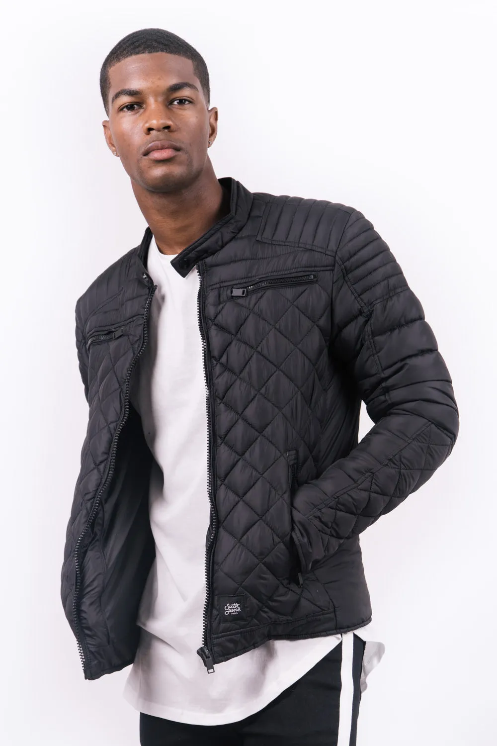 Blouson matelassé ajusté biker noir