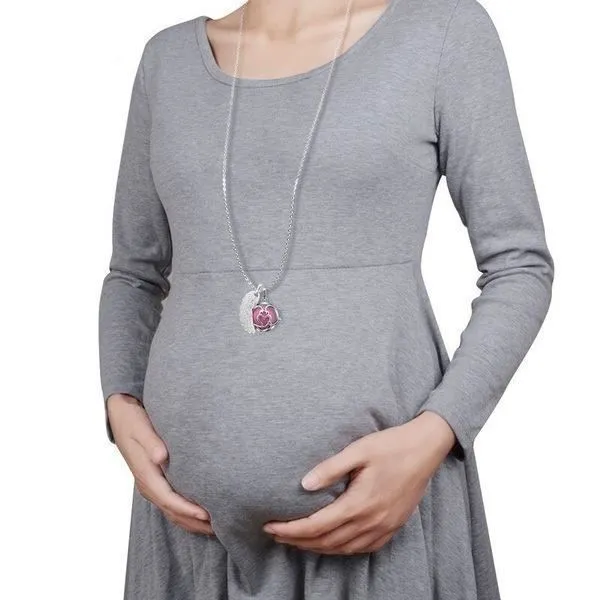 Bola de grossesse cœur couple et aile d'ange grelot rose * Longueur collier : 114 cm * Matière pendentif : Cuivre, plaqué a