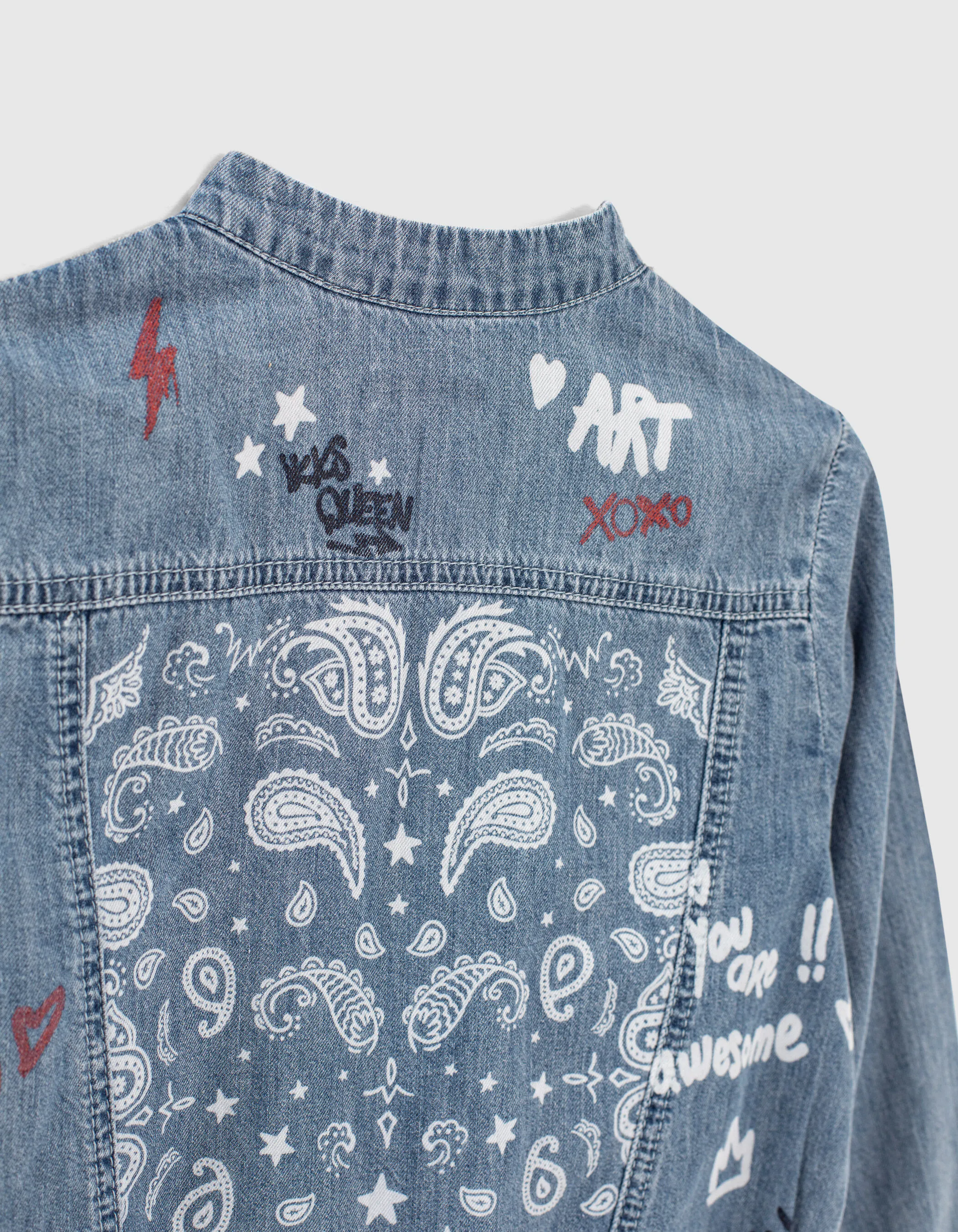 Bomber en jean light blue imprimés dos fille