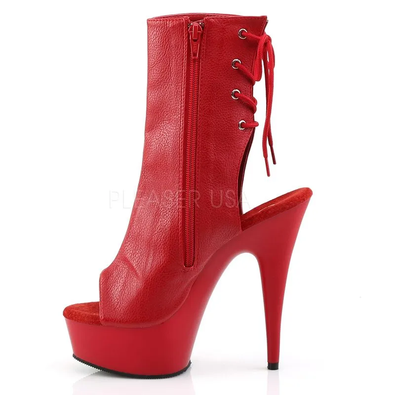 Bottines rouges ouvertes à lacet