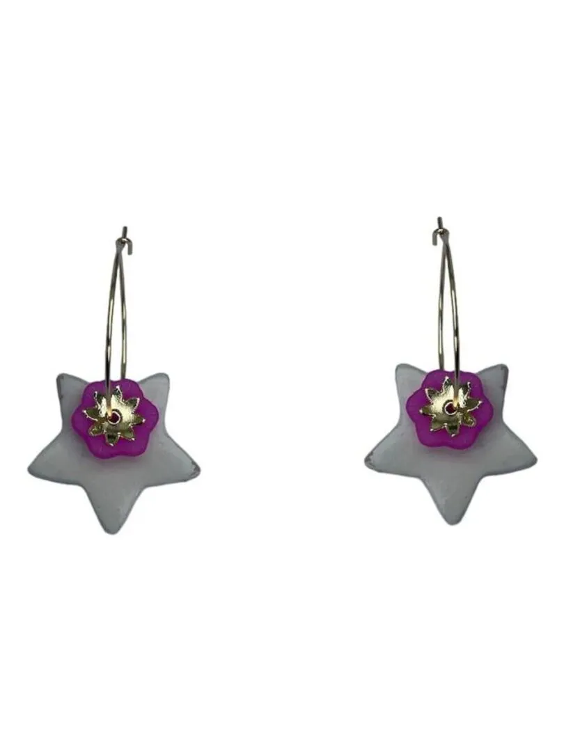 Boucles d'oreilles, créoles étoile en céramique- Modèle unique artisanal, Bijoucolor - Rose