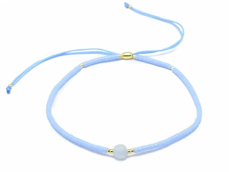 Bracelet en perle miyuki et agate bleue naturelle - ajustable