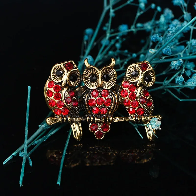 Broche Steampunk  Chouettes Rouges