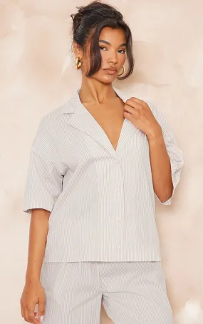 Chemise oversize gris pierre à rayures et manches courtes