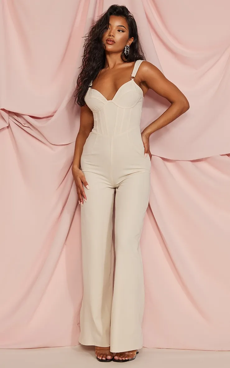 Combinaison corset en maille tissée gris pierre à bretelles et anneaux