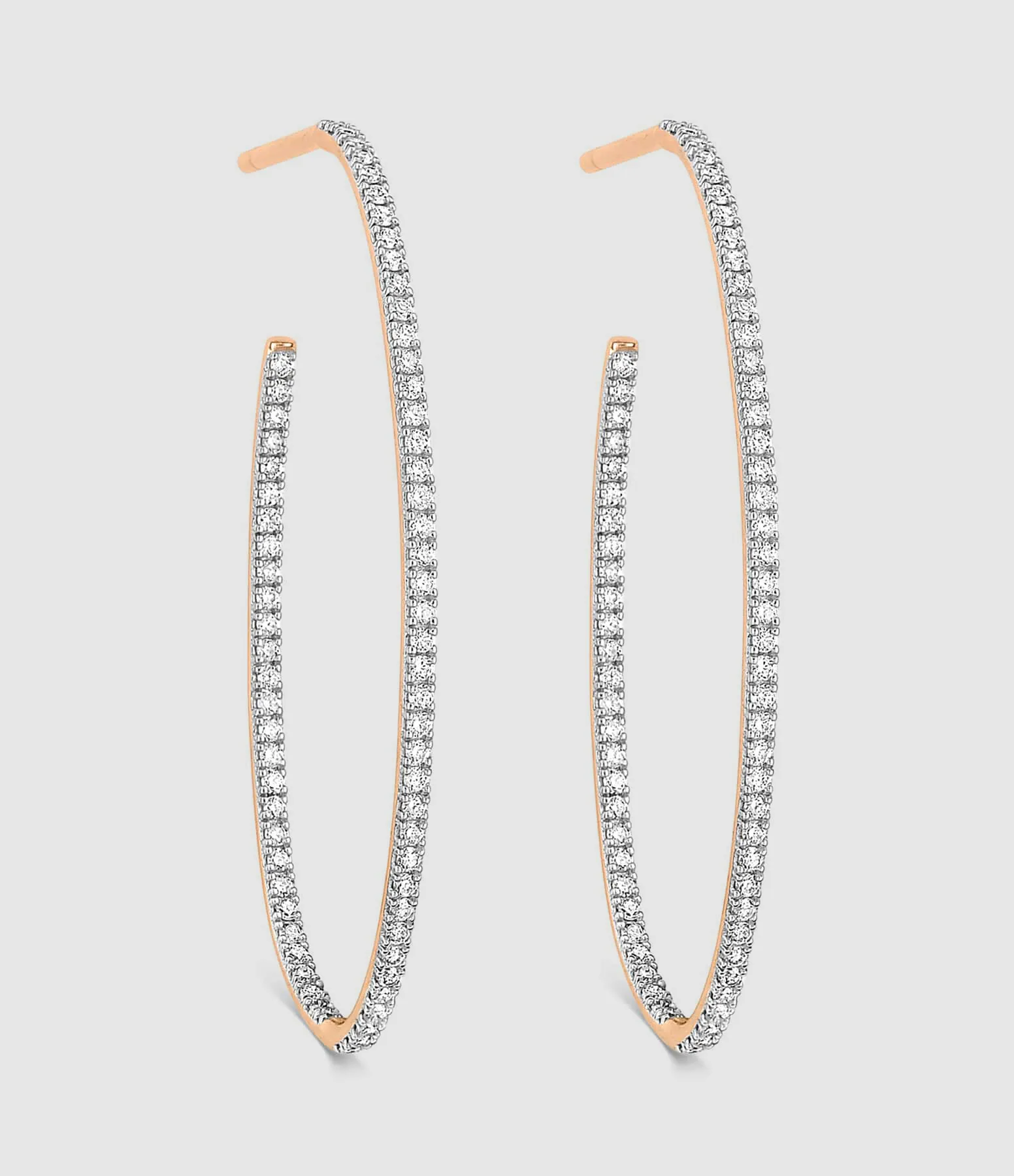 GINETTE NY Partager  Créoles Ellipses & Sequins Large Or Rose Diamants  