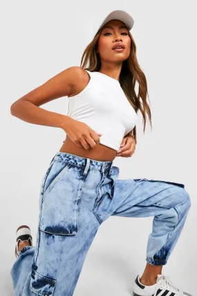 Jean cargo surteint taille haute