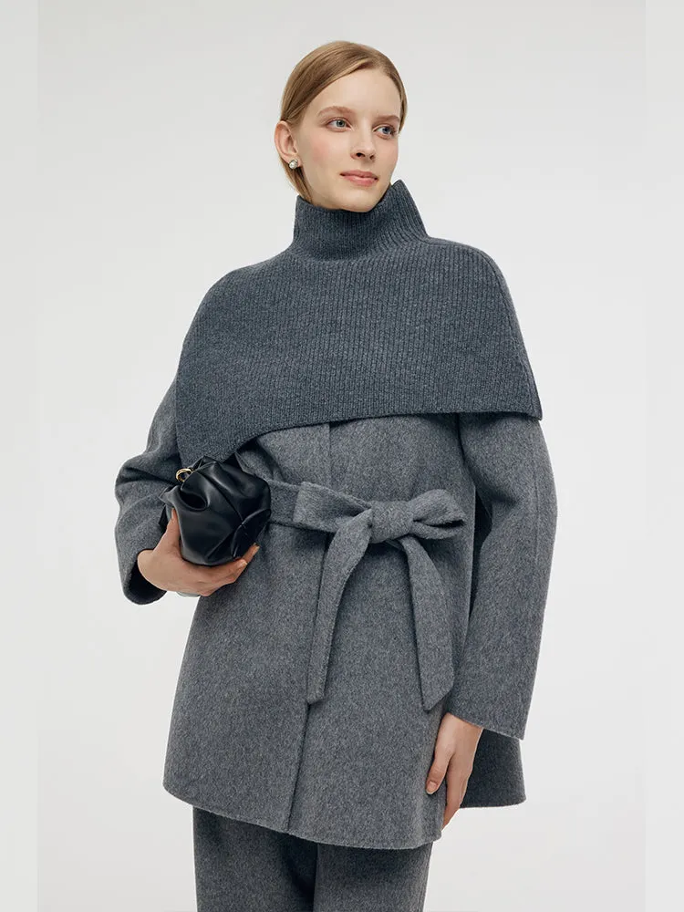 Manteau enveloppant double face en laine d'alpaga pour femmes avec châ