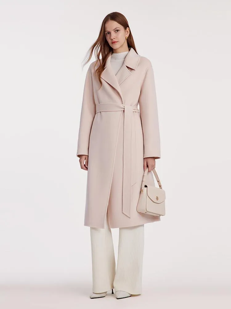 Manteau Femme Double Face Pur Cachemire Avec Ceinture