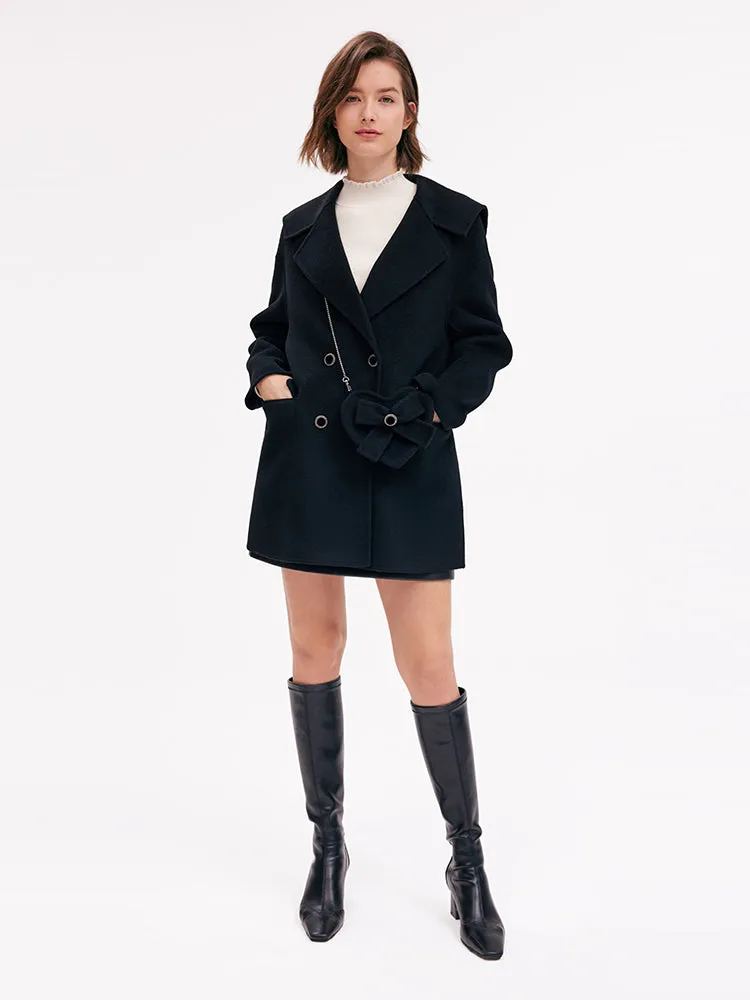 Manteau femme en laine à double boutonnage avec sac en forme de coeur