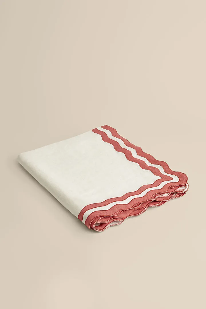 Nappe en lin bords rouges festonnés