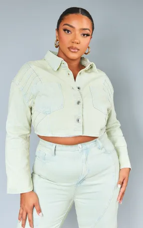 Plus Veste en jean courte gris pierre à détail coutures