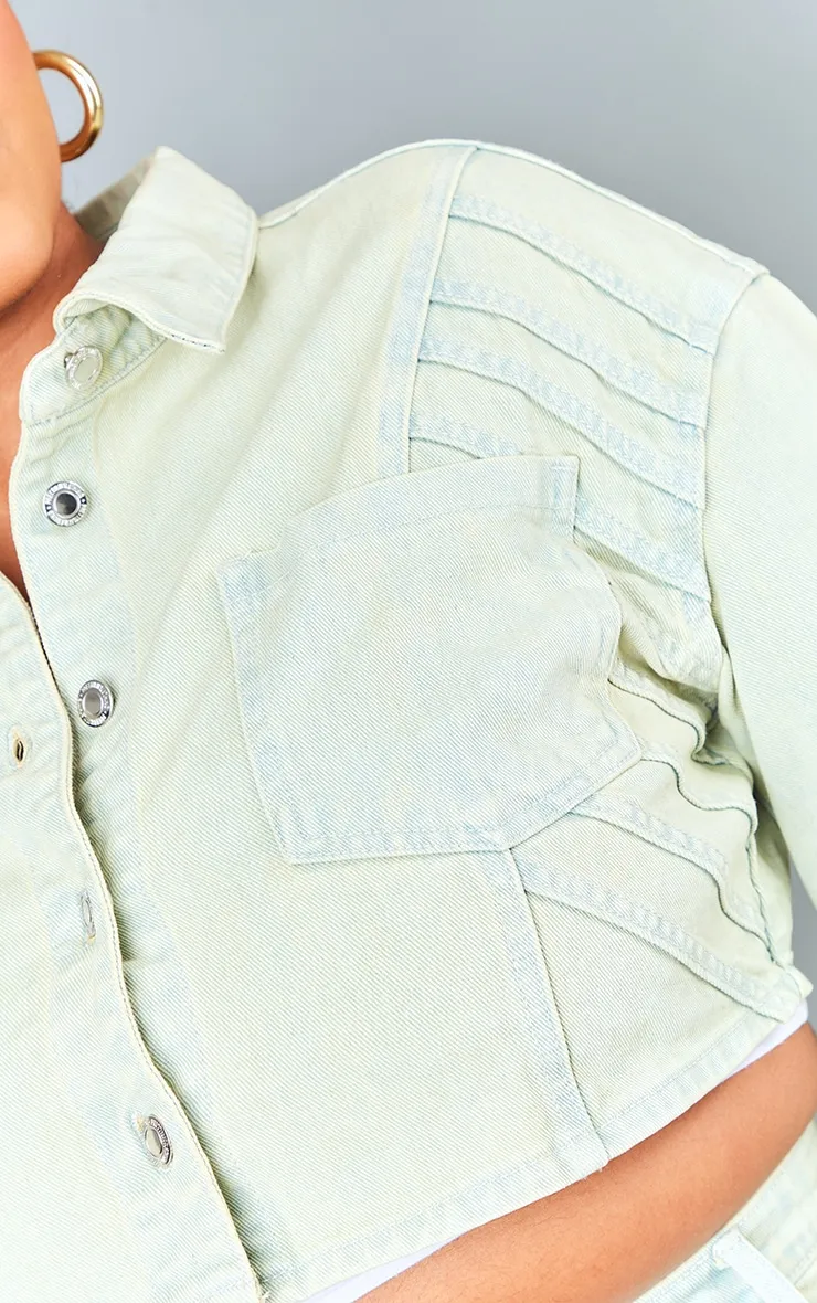 Plus Veste en jean courte gris pierre à détail coutures