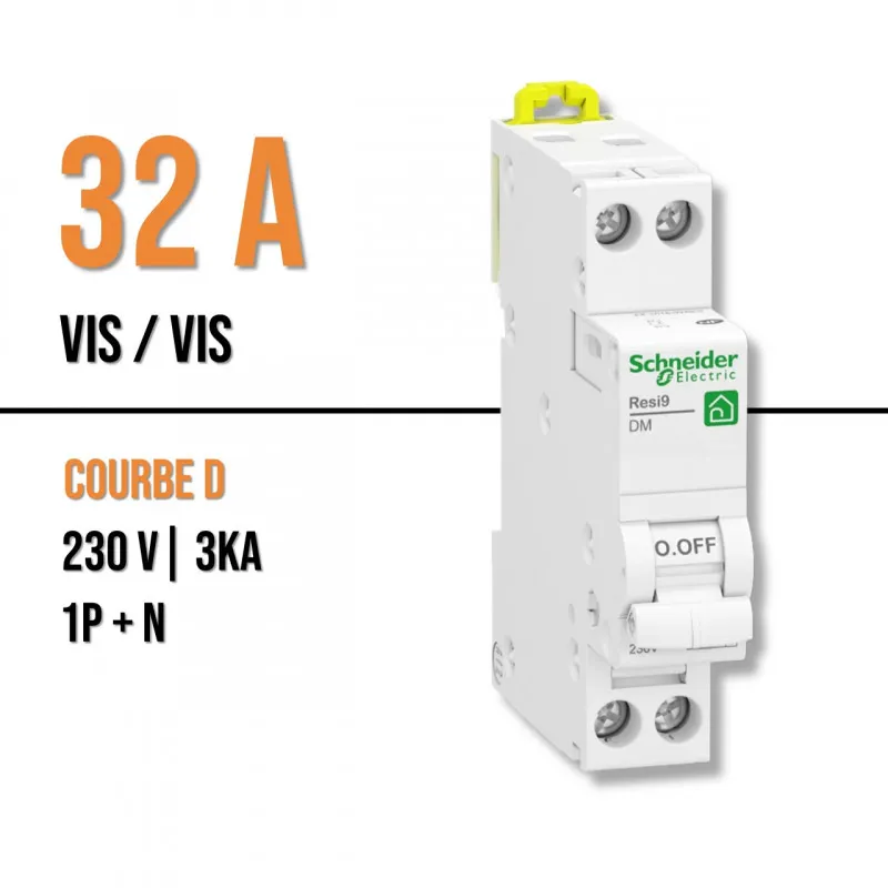 Resi9 - disjoncteur modulaire - 1P+N - 32A - courbe D - peignable - Schneider - R9PFD632