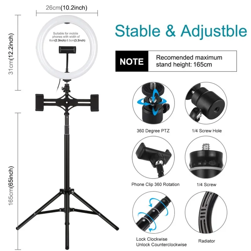 Ring Light 1.65m Tripod Dual Phone Brackets USB LED