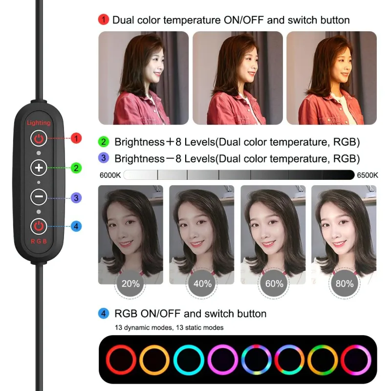 Ring Light LED 10.2 Pouces Trépied Télécommande Portable