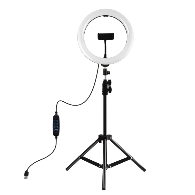 Ring Light LED 26cm Avec Trépied 1.1m Pour Vlogging Et Live Broadcast