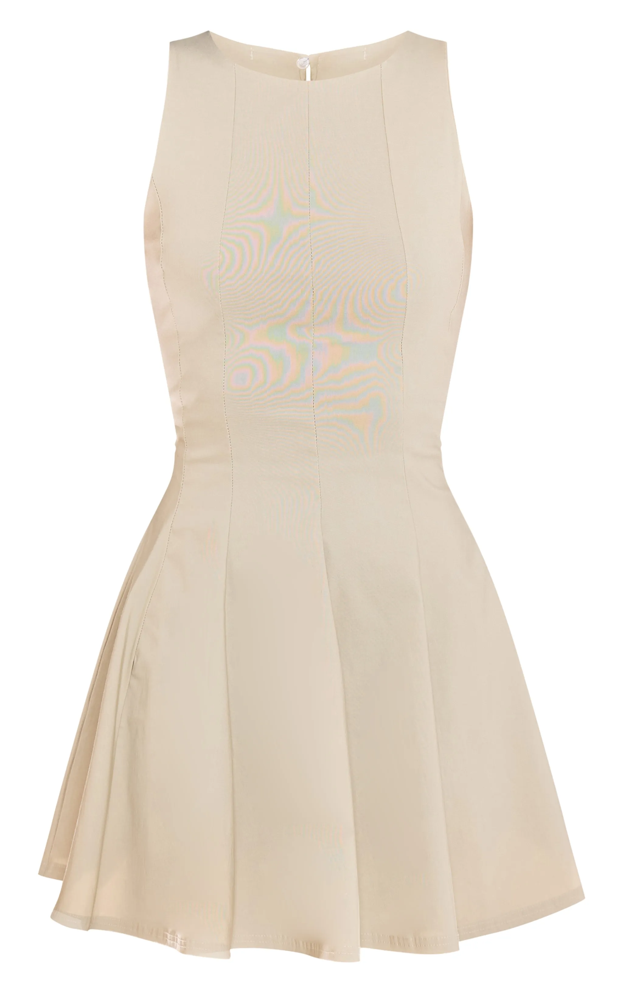 Robe droite en maille tissée stretch gris pierre à col nageur et détail plissé