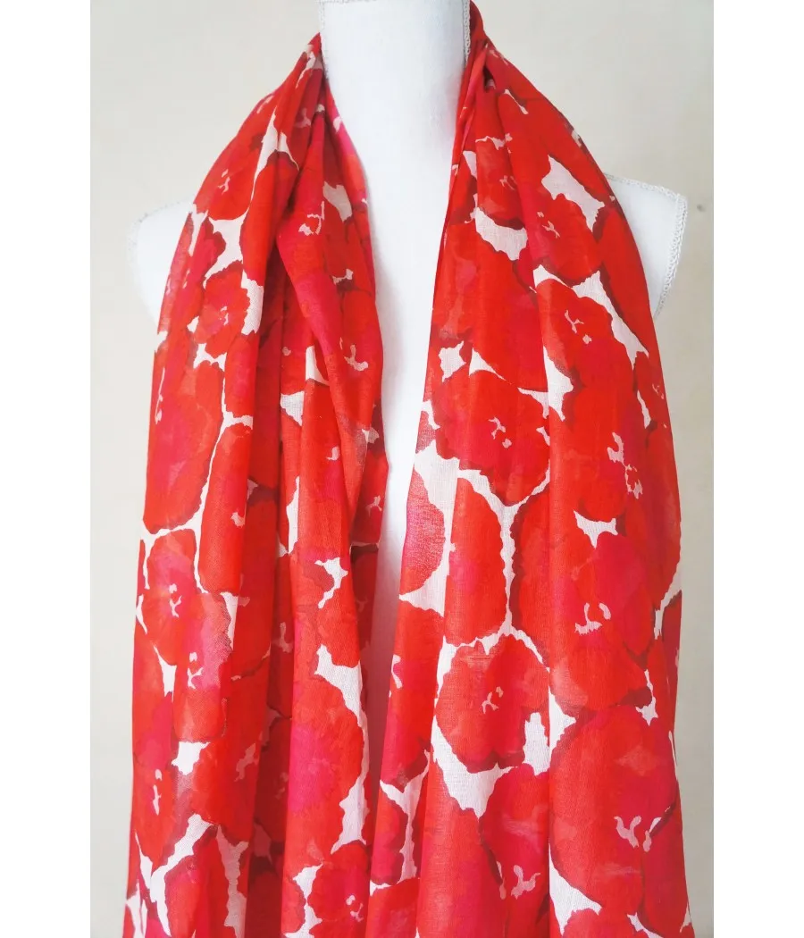 SANTAIA foulard femme coton imprimé fleurs tendance pensées rouges