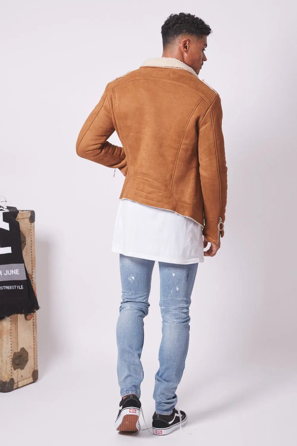 Veste revers faux mouton camel